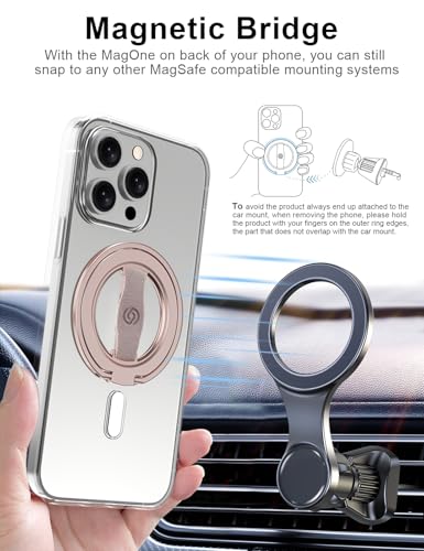EWA MagOne 3rd Gen [Compatible with MagSafe] Phone Grip Stand with Finger Strap, Removable Magnetic Ring Holder Kickstand Loop for iPhone 17,16,15,14,13,12 Series (Pink) - color: Pink