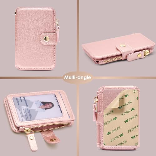 M-Plateau Foldable Phone Wallet，iPhone Card Holder Stick On with Flexible Zipper Coin Purse Multifunctional Kickstand Design, Fits 6.1 and Above Leather or Smooth Surface Phone case | Card Holder for Phone case with Zipper Coin Purse Fits 6.1 and Above Ph