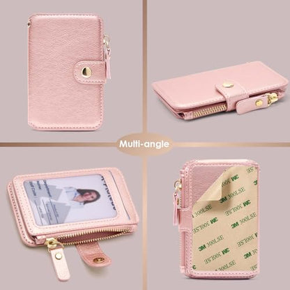 M-Plateau Foldable Phone Wallet，iPhone Card Holder Stick On with Flexible Zipper Coin Purse Multifunctional Kickstand Design, Fits 6.1 and Above Leather or Smooth Surface Phone case | Card Holder for Phone case with Zipper Coin Purse Fits 6.1 and Above Ph