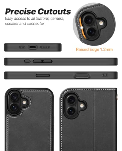 OCASE for iPhone 17 Detachable Wallet Case with Card Holder, 2 in 1 PU Leather Flip Folio with RFID Blocking Stand Wrist Strap Shockproof Phone Cover 6.3 Inch 2025, Graphite | PU Leather, RFID Blocking, Wireless Charging, Card Holders, Kickstand, Shockpro