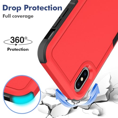 for iPhone X/iPhone Xs Case: Dual Layer Protective Heavy Duty Cell Phone Case Shockproof Rugged Bumper Tough with Screen Protector - Military Grade Drop Tested for Appple iPhone X/iPhone Xs, Red - color: Red (PC) + Black (TPU)
