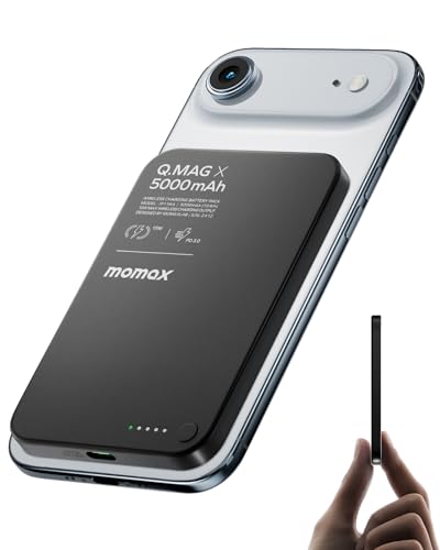 MOMAX Magnetic Wireless Power Bank, 5000mAh Slim 0.3" Portable Charger - color: Black, size: 5000 mAh