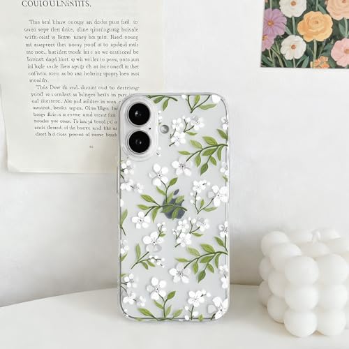 NITITOP Compatible with iPhone 15 Pro Case Clear Cute Flower - White | Branch, Floral, Precision camera cutouts, For girl woman, Slim fit, Soft TPU, Shockproof - color: White