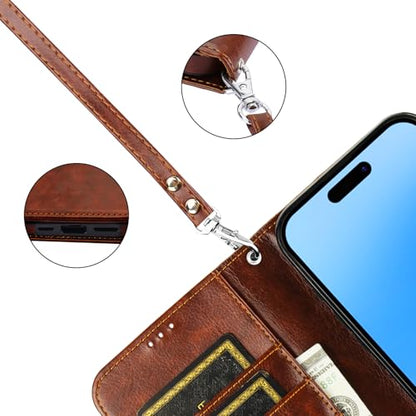 Bocasal Detachable Wallet Case Card Holder for iPhone 16 Pro Max Brown | RFID Blocking Kickstand Card Slots Holder PU Leather Magnetic Shockproof Wrist Strap Removable Flip Protective Cover 6.9 inch - color: Brown