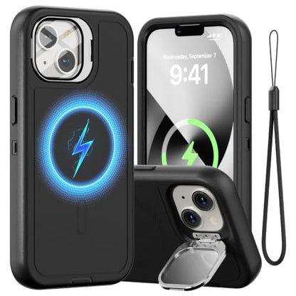 Follaroma for iPhone 13 Case with Stand & Built-in Camera Cover, MagSafe Compatible, Heavy-Duty Shockproof Protection, Magnetic & Rugged Phone Cover for iPhone 13 6.1'', Black - color: Black