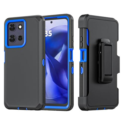 Shockproof Phone Case for Motorola Moto G Power 5G 2025/Moto G Play 2025 with Belt Clip Holster,Rugged Full-Body Protective Case Cover with Kickstand & Holster (Black+Blue) - color: Black+Blue