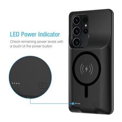Battery Case for Galaxy S24 Ultra,12000mAh Portable Protective Smart Wireless Charging Case Support Carplay Compatible with Galaxy S24Ultra(6.8 inches)Rechargeable Extended Battery Charger Case(Black) - size: Galaxy S24 Ultra