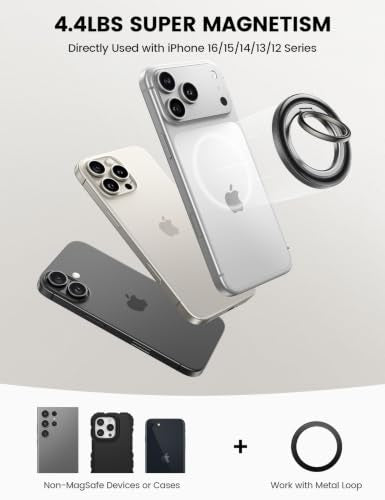 Lamicall [4.4lbs Ultra Magnet] Magnetic Phone Ring Grip for MagSafe - color: Crystal Black