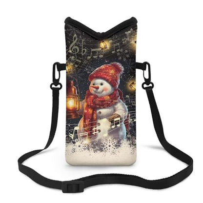 Christmas Snowflake Snowman Print Universal Neoprene Cell Phone Pouch 4 x 8 inch Mobile Protection Case Bag with Crossbody Strap/Neck Lanyard - color: Christmas Snowflake Snowman Print