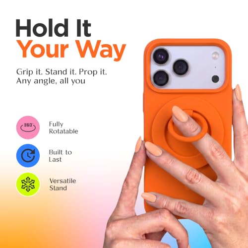 FELONY CASE - Neon Orange Ring Grip and Stand - Version 2.0- Improved Stronger Magnet, Magnetic Phone Ring Holder for MagSafe Compatible iPhone 17, 16, 15, 14, 13, 12, Pro, Pro Max Air-Drop Protection - color: Neon Orange