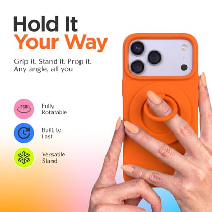 FELONY CASE - Neon Orange Ring Grip and Stand - Version 2.0- Improved Stronger Magnet, Magnetic Phone Ring Holder for MagSafe Compatible iPhone 17, 16, 15, 14, 13, 12, Pro, Pro Max Air-Drop Protection - color: Neon Orange