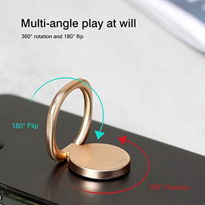 [2 Pack] Matte Rounded Edges Cell Phone Ring Holder Stand,360 Degree Rotation and 180 Degree Adjustable Finger Ring Kickstand with Frosted Metal Phone Grip (Gold)