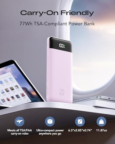 Orfeika 20000mAh Power Bank, Portable Charger with 4 Built-in Cables - color: Lavender