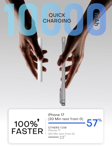 for Magsafe Power Bank Portable Charger 10000mAh Qi2 for iPhone 12-17 - color: White