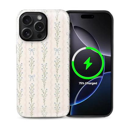 Magnetic for iPhone 14 Pro Case,[Compatible with Magsafe] Dual Layer Protective Heavy Duty Shockproof Rugged Drop Protection Bumper Hybrid Case - Blue Bow Stripes - color: Blue Bow Stripes, size: iPhone 14 Pro