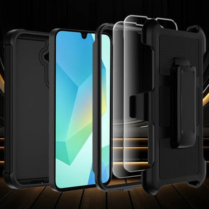 for Samsung Galaxy A16 5G Case with Belt Clip Holster & Kickstand,Military Grade Drop Tested Shockproof Heavy Duty Rugged Cover,w/2X Screen Protectors Defender Bumper Protective Cases (Black) - color: Black