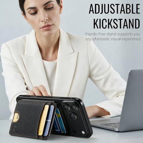 WJX MagSafe Magnetic Phone Wallet, RFID Slim 6 Card Holder with Cash Slot & Clear ID Window, Mini Gift‑Ready Wallet for Google/Samsung/iPhone 17/16/15/14/13/12 Series, Carbon Fiber - color: A-Carbon Fiber