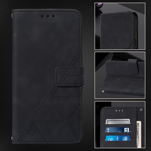 Faux Leather Flip Wallet Case for Motorola Moto G75, YBS Black | Card Slots Storage, Magnetic Closure, Hands-Free Kickstand, RFID Blocking, Precise Cutouts - color: Black