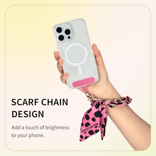 Phone Wrist Strap with Gold Metal Scarf and Universal Tether Tab, Aesthetic Print Design Ribbon Chain, Multi-Purpose Accessories for Bag Key Cellphone for Men Women Girls-Hot Pink Leopard - color: Hot Pink Leopard