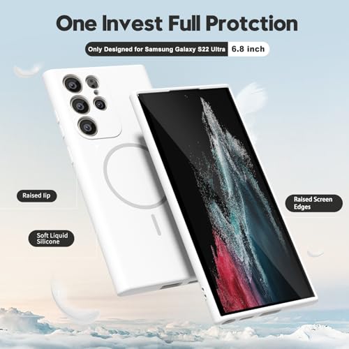 oakxco for Samsung Galaxy S22 Ultra Case Silicone Mag Safe, Magnetic Slim Thin Phone Case Compatible with Magsafe, Women Girls Cute Girly Aesthetic Soft Rubber Gel Safecase with Camera Cover, White - color: White, size: S22 Ultra