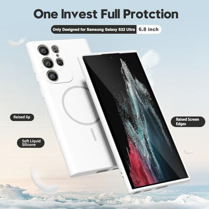 oakxco for Samsung Galaxy S22 Ultra Case Silicone Mag Safe, Magnetic Slim Thin Phone Case Compatible with Magsafe, Women Girls Cute Girly Aesthetic Soft Rubber Gel Safecase with Camera Cover, White - color: White, size: S22 Ultra