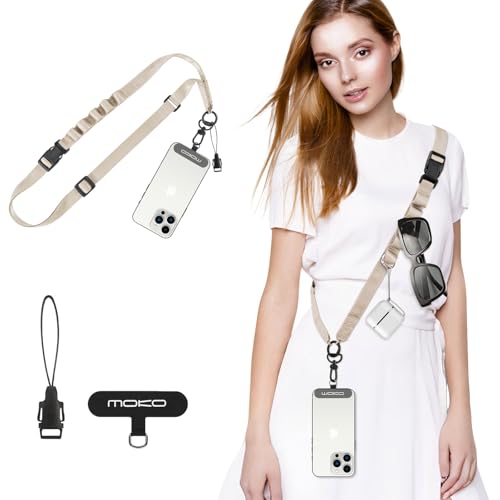 MoKo Adjustable Phone Lanyard Crossbody Strap with Detachable Quick Buckle - color: Light Khaki
