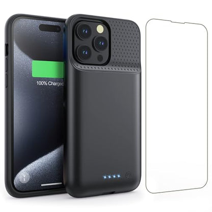 Battery Case for iPhone 15Pro Max, Upgrade 8600mah Portable Slim Battery Charging Case, 15W Fast Charging Rechargeable Protective Extended Charger Cover for iPhone 15 Pro Max (6.7 inch)-Black - color: Black