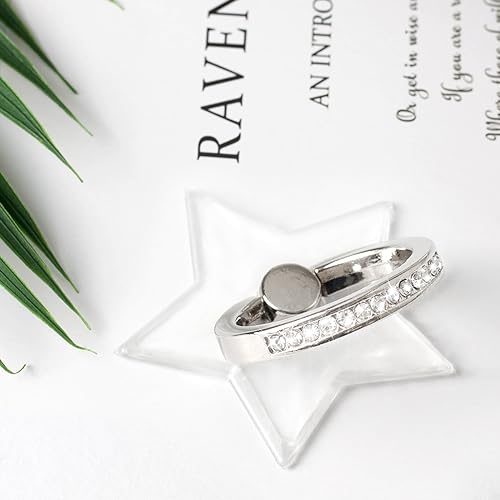 [2 Pack] Transparent Diamond Setting Cell Phone Ring Holder Stand,360 Degree Rotation and 180 Degree Adjustable Finger Ring Kickstand with Polished Electroplated Phone Grip (Pentagram)