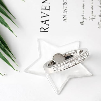 [2 Pack] Transparent Diamond Setting Cell Phone Ring Holder Stand,360 Degree Rotation and 180 Degree Adjustable Finger Ring Kickstand with Polished Electroplated Phone Grip (Pentagram)