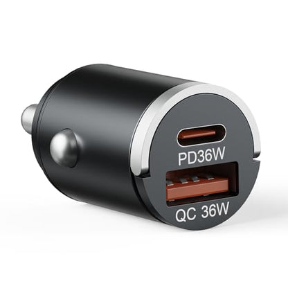 USB C Car Charger Fast Charging, 36W Dual Port Car Charger Adapter, PD 36W USB C & QC USB A, Mini Aluminum Car Charger for iPhone 17/16/15, Samsung, Huawei, iPad, AirPods