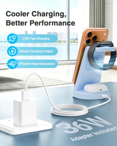 25W MagSafe Charging Station, 3-in-1 Magnetic Wireless Charger for Apple - color: Blue