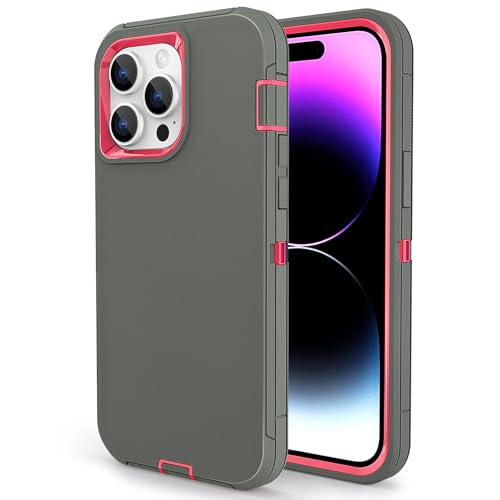 for iPhone 15 Pro Max Case, Dual Layer Shockproof Full Body Cover Military Grade Drop Protection Heavy Duty Protective Phone Case for Apple iPhone 15ProMax 6.7 inch (Grey/Rose) - color: Grey/Rose