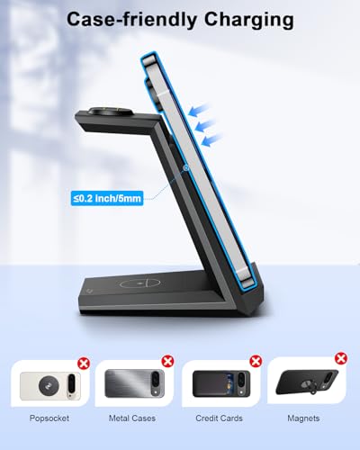 NANAMI 3 in 1 Wireless Charging Station Charger Dock for Google Devices - color: Black