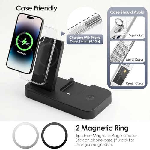 4 in 1 Charging Stand for Oura Ring Gen 4 & Gen 5 Charger (Oura Ring Charger NOT Included), Fast Magnetic Charger for iPhone, Apple Watch, AirPods, Charging for Samsung Galaxy