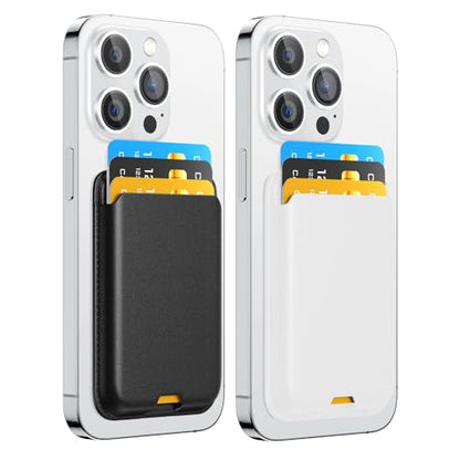 2 Pack Phone Card Holder, Premium Leather Wallet Stick on, Adhesive Credit Card Holder for Case, Sticky Wallet for Back of Cover, Android Cell Phone, iPhone, Fit 4 Cards, Black&White - color: Black&White