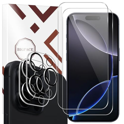 BIGFACE for iPhone 16 Pro Screen Protector + Camera Lens Protectors, [2 + 2 Pack] Premium HD Tempered Glass, Anti-Bubble 3D Curved Accuracy Film For iPhone 16 Pro(6.3 Inch) - size: iPhone 16 Pro(6.3")