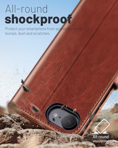 OCASE for iPhone 17e/iPhone 16e Wallet Case, Card Holder, Brown | RFID Blocking, Kickstand, Magnetic Closure, PU Leather Flip Folio, Shockproof TPU Shell, Protective Phone Cover (6.1") - color: Brown