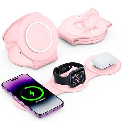 HICOBER 3-in-1 Wireless Charging Station for iPhone, Watch, AirPods, Pink - color: Pink