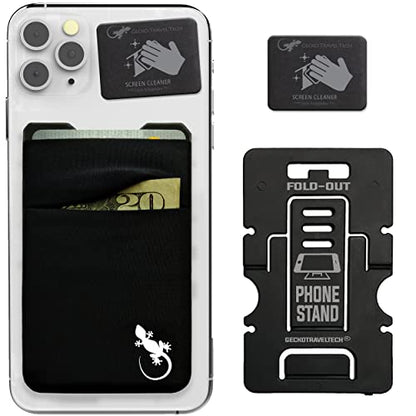 Double Pocket Gecko Phone Wallet - Smartphone Adhesive Card Holder - Cell Phone Pouch - Mobile Stick on Spandex Pocket by Gecko - Carry Credit Cards and Cash – (BLACK-WHITE) - color: BLACK-WHITE