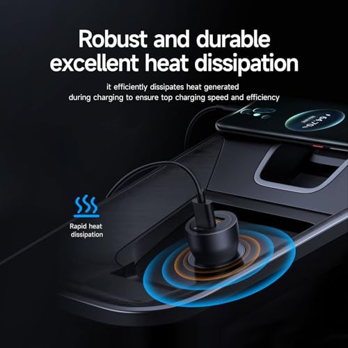 USB C Car Charger, 60W Dual Port (USB‑C + USB‑A) PD/QC Fast Charging 12V/24V Cigarette Lighter Adapter, Compatible with iPhone 17/16/15, Galaxy S26/S25/S24, Pixel, iPad - size: 1‑Pack