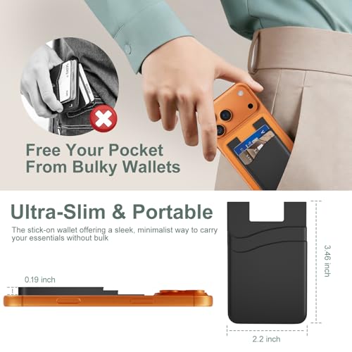 Sticky Card Holder for Back of Phone,3Pack Adhesive Phone Card Holder - color: Black x3