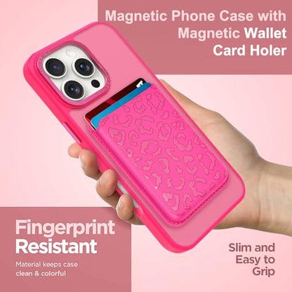 Magnetic Designed for iPhone 16 Pro Case 6.3" 2024, Hot Pink | [Compatible with Magsafe] [with Wallet & Card Holder] [Cute Cheetah Print] Slim Translucent Matte Phone Case - color: Hot Pink+Cheetah, size: iPhone 16 Pro