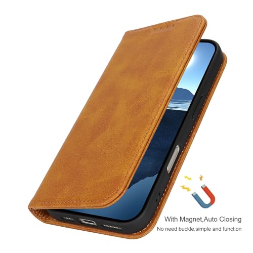 Wallet Case for iPhone 16 Plus,Premium PU Leather Flip Folio Case with Card Slot,Stand Holder and Magnetic Closure TPU Shockproof Interior Protective Case,6.7 Inch,Khaki | Premium PU Leather, Flip Folio Purse Case, with Card Slot, Stand Holder,Magnetic Cl