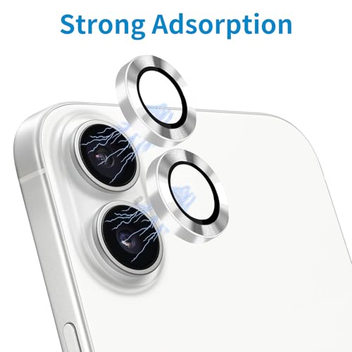 Designed for iPhone 16 and 16 Plus Camera Lens Protector, Metal Lens Cover 9H Tempered Glass Camera Cover Anti Scratch Shockproof Screen Protector - color: Silver