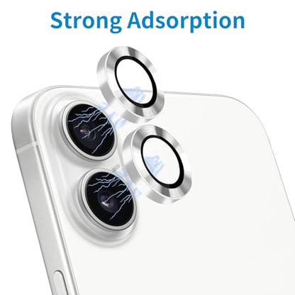 Designed for iPhone 16 and 16 Plus Camera Lens Protector, Metal Lens Cover 9H Tempered Glass Camera Cover Anti Scratch Shockproof Screen Protector - color: Silver