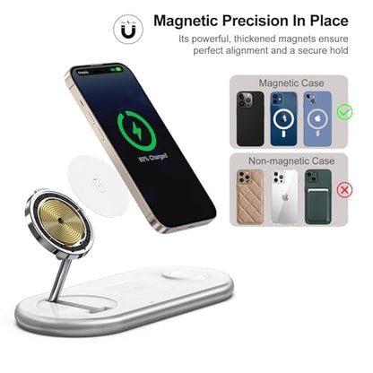 3 in 1 Charging Station for Apple - Faster Mag-Safe Charger Stand for iPhone - Magnetic Wireless Charger Station for iPhone 17/16/15/14/13/12 Series, Apple Watch Series, AirPods Pro (White) - color: White