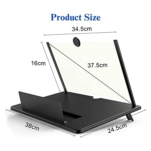 18" Screen Magnifier for Cell Phone – 3D HD Magnifing Screen Enlarger Projector for Movies Videos and Gaming – Foldable Phone Stand Holder with Screen Amplifier–Compatible with All Smartphones - color: Black-18''