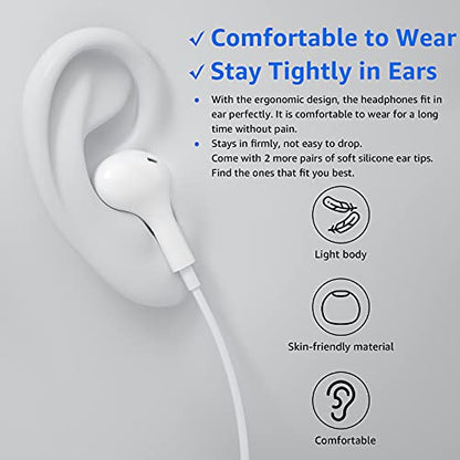 USB C Headphones for iPhone 18 Pro Max 17 16 15/Galaxy S26 FE Wired Earbuds - color: White