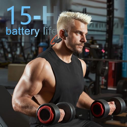 Bone Conduction Headphones, Open Ear Bluetooth 5.4 Headset with Mic - color: Orange