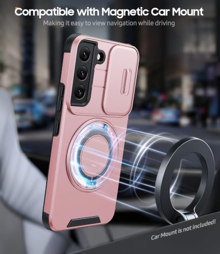JAME for Samsung Galaxy S22 Case with Ring Stand & Slide Camera Cover Pink - color: Pink, size: Galaxy S22
